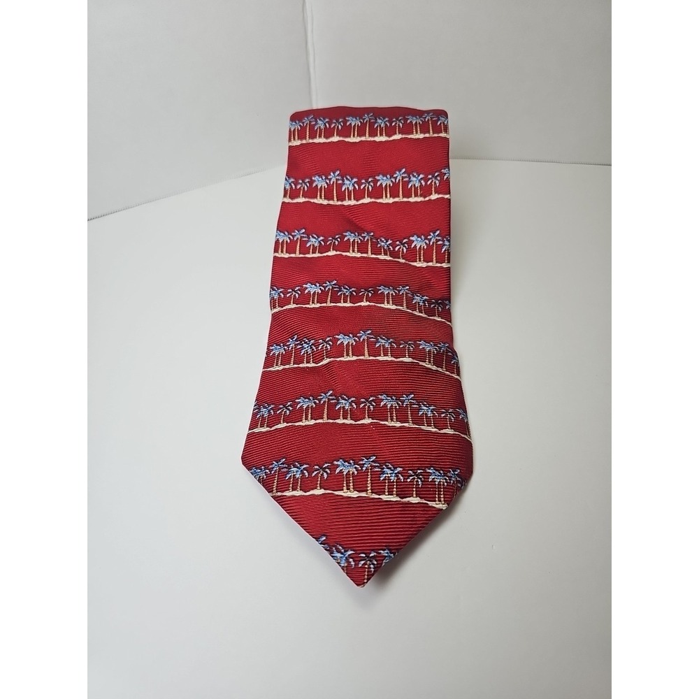 Tommy Hilfiger Men's Neck Tie 100% Silk Red Blue Palm Tree Print